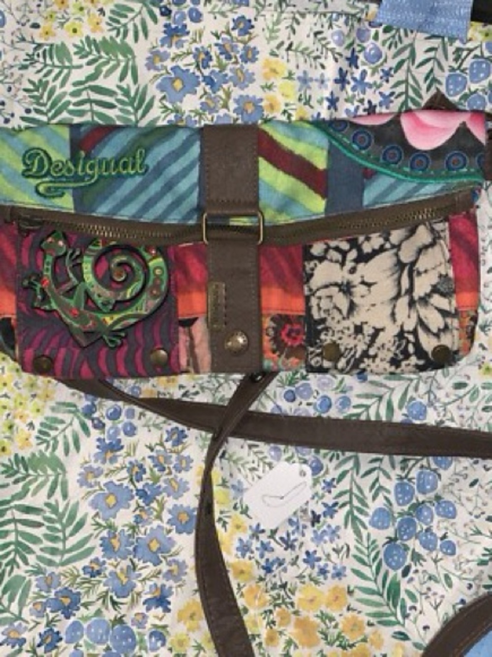 Desigual Multicolor Patchwork Crossbody with Green, Blue, Red, Brown Accents